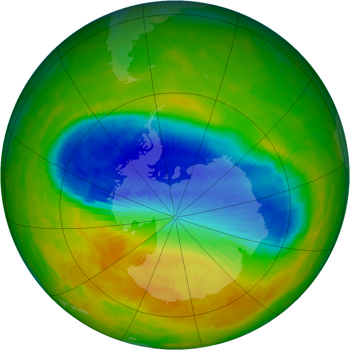 Antarctic ozone map for 14 November 1991